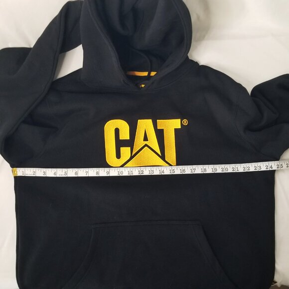 CAT Hoodie Men L Black Hooded Pullover Sweatshirt Jacket Caterpillar Work Pocket - Picture 9 of 12